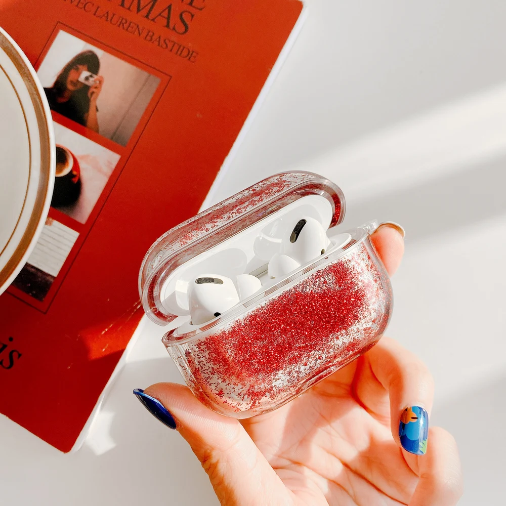 Чехол для AirPods Pro яркий блестящий прозрачный чехол 3 с динамическим жидким сыпучим