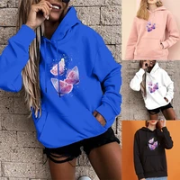 ladies hoodie long sleeve base loose pullover fantasy butterfly print street fashion clothing girls casual pullover sweatshirt