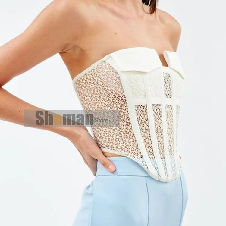 luxury designer Hot Selling 2021 New Sexy Women's Street Shot Shoulder-Free Fishbone Lace Shirt bustier top tops Tanks Camis