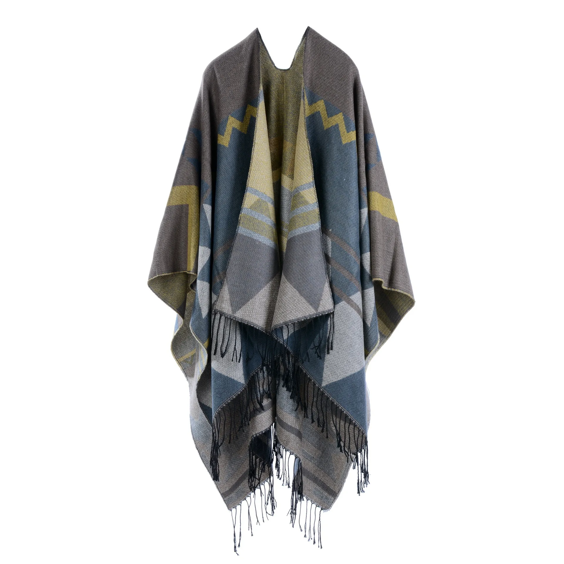 

Bohemian Tassel Lengthened And Thickened Cashmere Imitation Autumn And Winter Ethnic Travel Fork Shawl Cape Lady