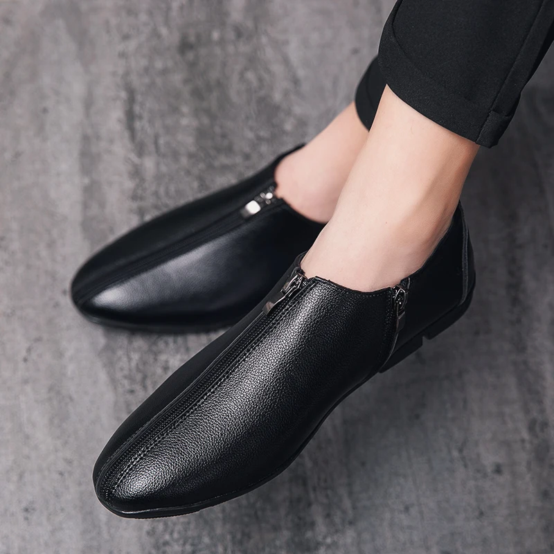 

Туфли мужские кожаные на молнии, мягкие удобные лоферы, повседневная обувь для вождения, плоская подошва, горох