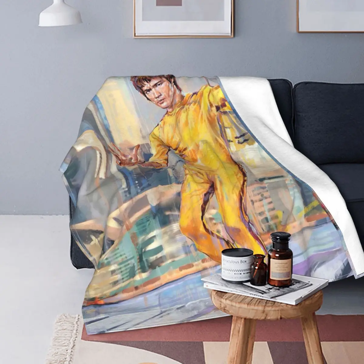 

Шерстяное декоративное одеяло с Брюсом Ли, дышащее легкое тонкое покрывало для дивана в виде звезды кунг-фу