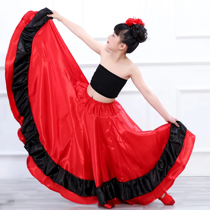 Girl's Flamenco Spanish Traditional Dance Dress Gypsy Style Large Swing Skirt Stage Performance Costume Kid Belly Dance Costume images - 6