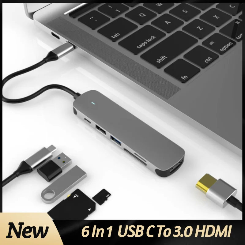 

USB HUB C HUB Adapter 6 In 1 USB C To USB 3.0 HDMI-Compatible Dock For MacBook Pro For Switch USB-C Type C 3.0 Splitter
