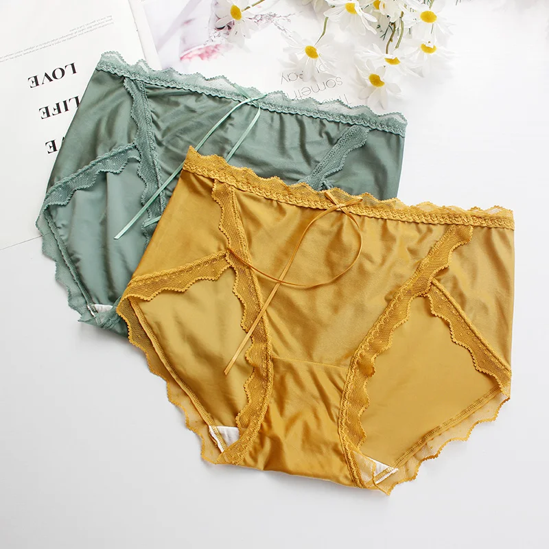 Трусики размера плюс сексуальные кружевные с бантом классные шелковистые