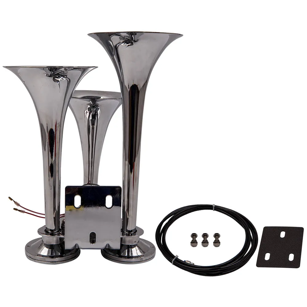 

Воздушный клаксон 3 электрическая Тройная труба 152дб набор поезда огромный глубокий громкий звук 12 В 24 В