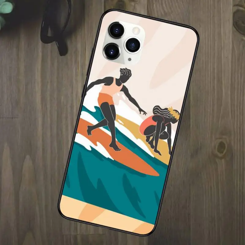 

surfing art surf Girl cartoon Phone Case for iPhone 11 12 mini pro XS MAX 8 7 6 6S Plus X 5S SE 2020 XR