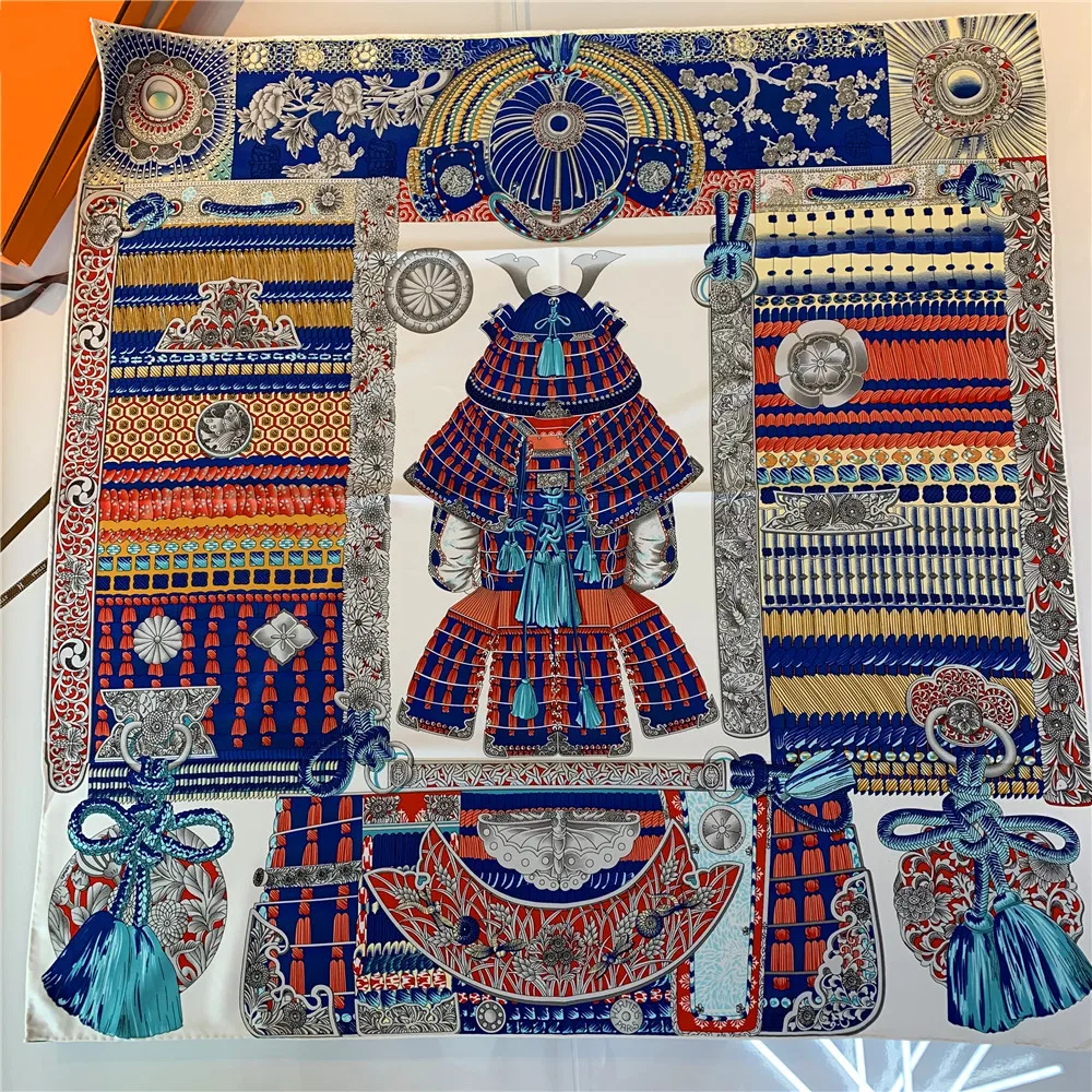 90 cm manueller handgerollter Twill-Seidenschal für Damen, Krieger-Rüstung, gekräuselt, quadratische Schals, Echarpes, Foulards, Femme, Wickeltuch, Bandana, Hijab – Detail 15