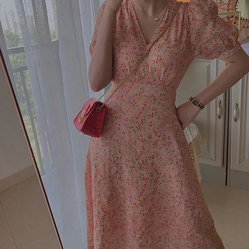 Платье миди женское ТРАПЕЦИЕВИДНОЕ с высокой талией и коротким рукавом|Женские