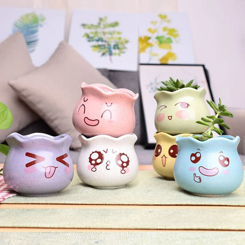 Мультипликационный керамический цветочный горшок для мяса Настольная зеленая