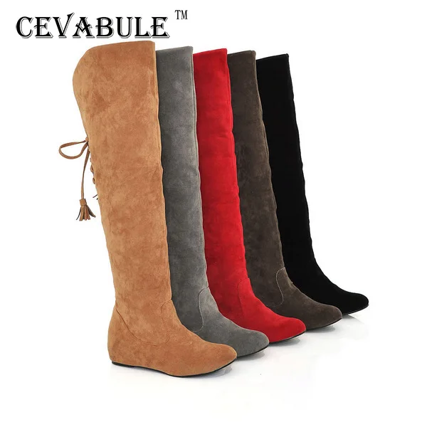 

CEVABULE 2021 Women's Knee High Boots Tie-wraps Knee Boots Inner Wedges Leisure Boots Snow Boots Thigh High Boots TYX