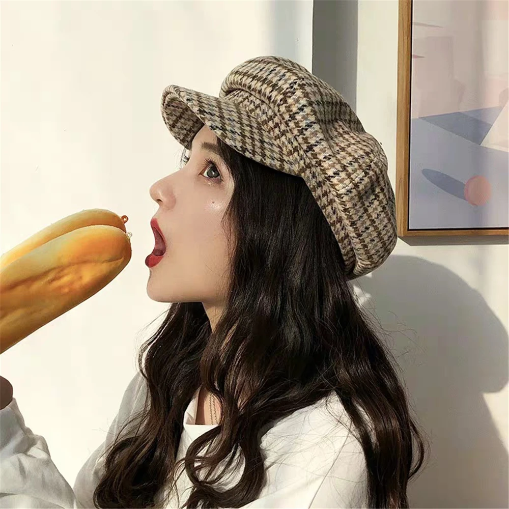 Женская Шерстяная кепка SHOWERSMILE Newsboy темно-синяя клетчатая твидовая Кепка Gabby Baker