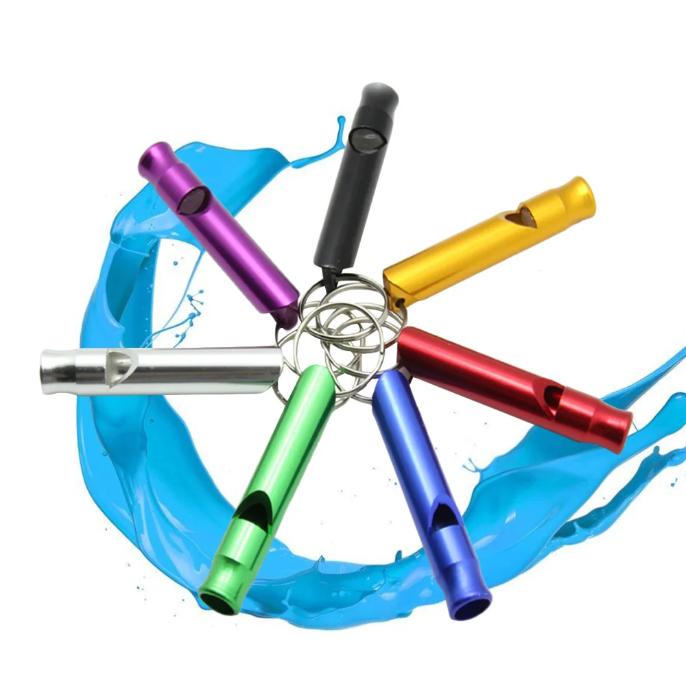 

6pcs Aluminum Whistles Emergency Survival Whistles with Key Ring Chain for Sport Referee Hiking Camping Climbing (Random Color)
