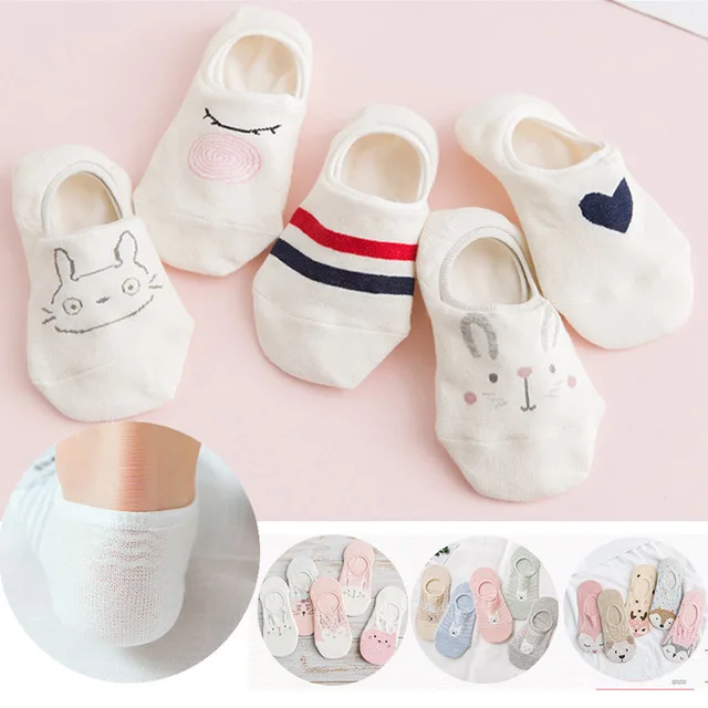 

5Pairs Arrivl Women Socks Funny Fruits Cute Happy Silicone Slip Invisible Cotton Sock 35-40 Printed Socking Christmas Gift