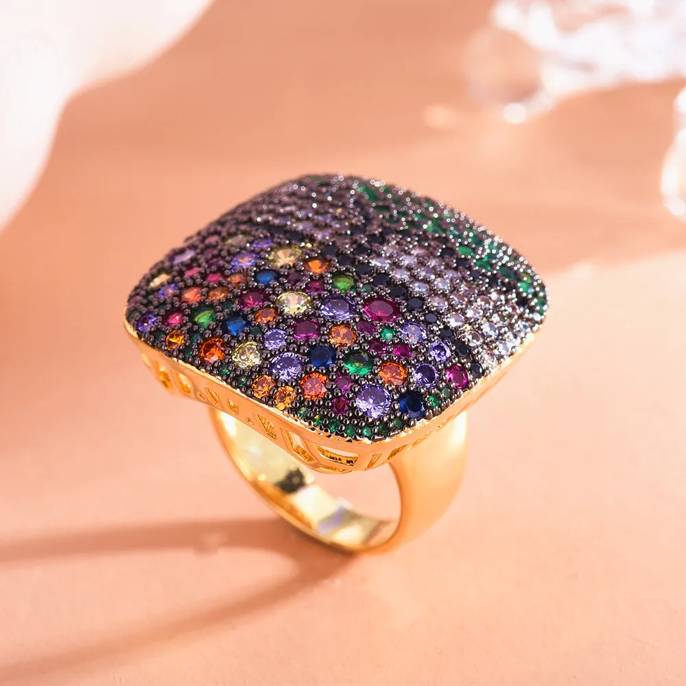 

Набор женских серег, кольцо с кулоном, разноцветный кристалл, квадратное, массивное кольцо, цирконий, Подарочный комплект ювелирных украшен...
