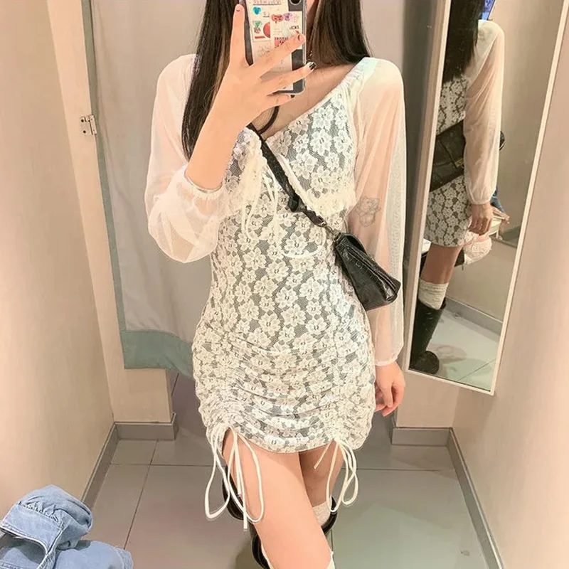 Женские 2020 в стиле Харадзюку с цветочным рисунком платье из джинсовой ткани