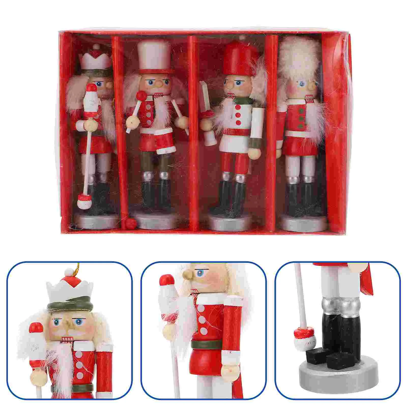 

4Pcs Christmas Nutcrackers Ornaments Wooden Soldier Puppet Toys Home Decorations