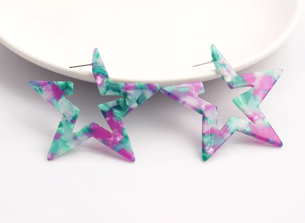 

Big Pentagram Acrylic Earrings for Women Tortoise Shell Stud Fashion Korean Leopard Statement Earring Party Earring Jewelry Gift