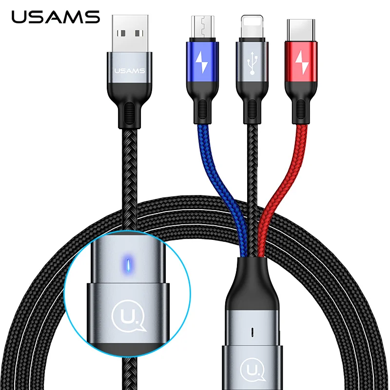 USAMS USB кабель OTG для iPhone 8 7 6X3 в 1 зарядное устройство Micro type C huawei samsung S9 S8