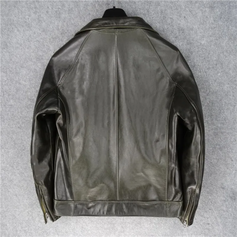 

Street Mens Genuine Leather Jacket Vintage Classic Lapel Moto Biker Coat Japanese Men Outerwear Single Breasted Cowhide Jackets