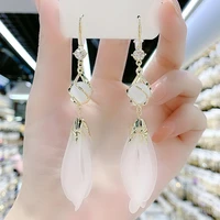 earrings cats eye white petal super fairy korean style long tassel earrings design net red face thin earrings