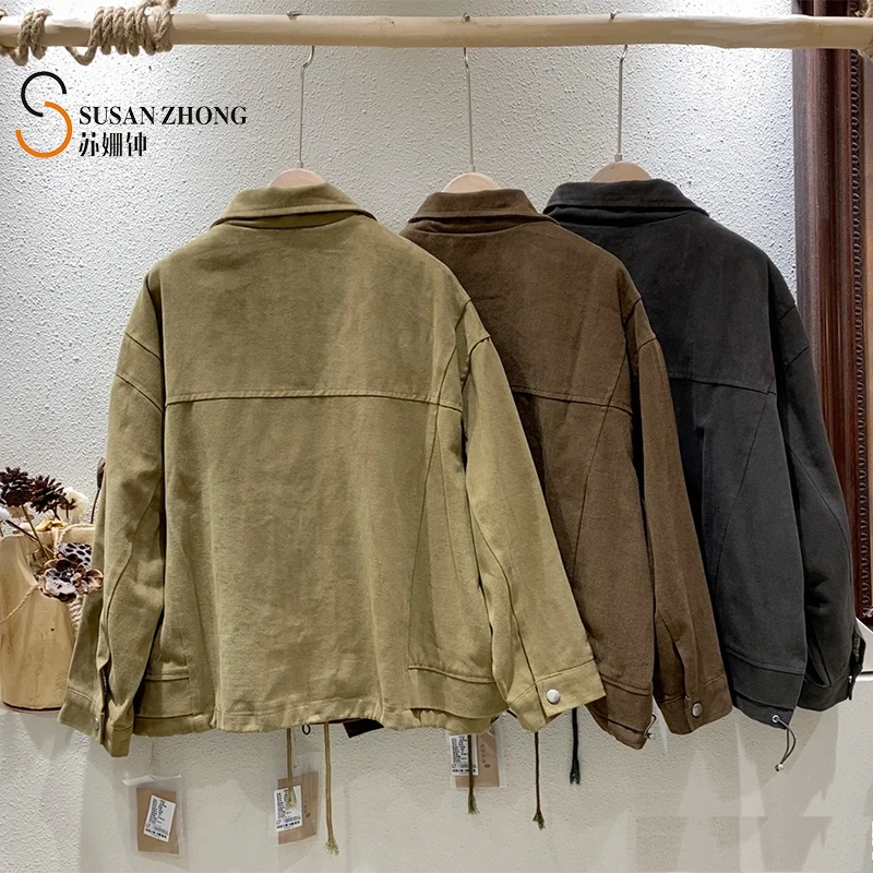 

Women Coats Female Jackets Drop Shoulder Button Cuff Check Pattern Lining Splited Back Drawstring Adjustable Waist Breasted