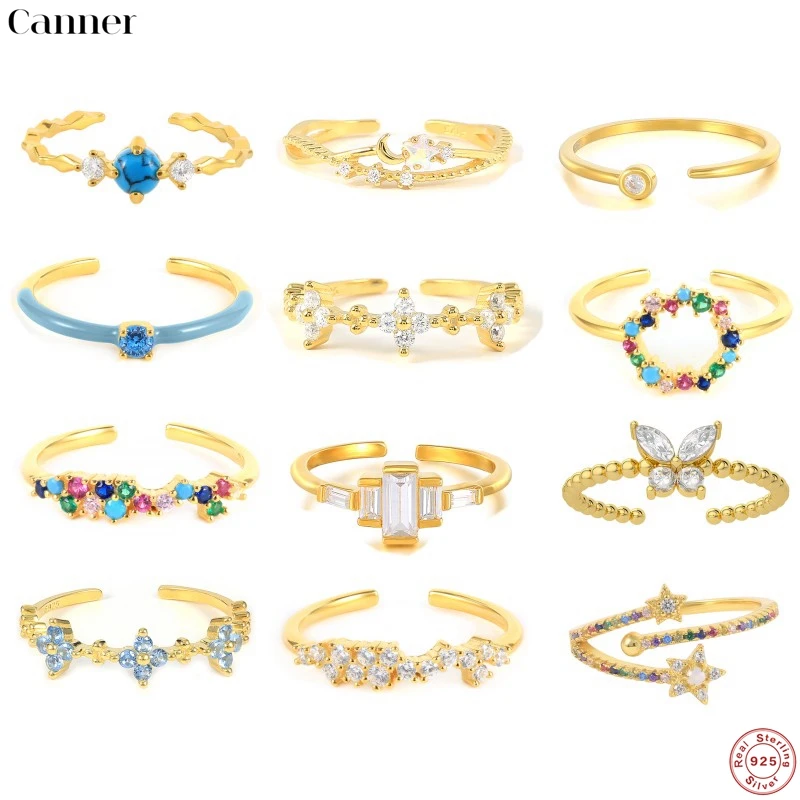 

CANNER 925 Sterling Silver Ring for Women Turquoise Zirconia Diamond Dripping Oil Wedding Band Bridal Rings Fine Jewelry Gifts