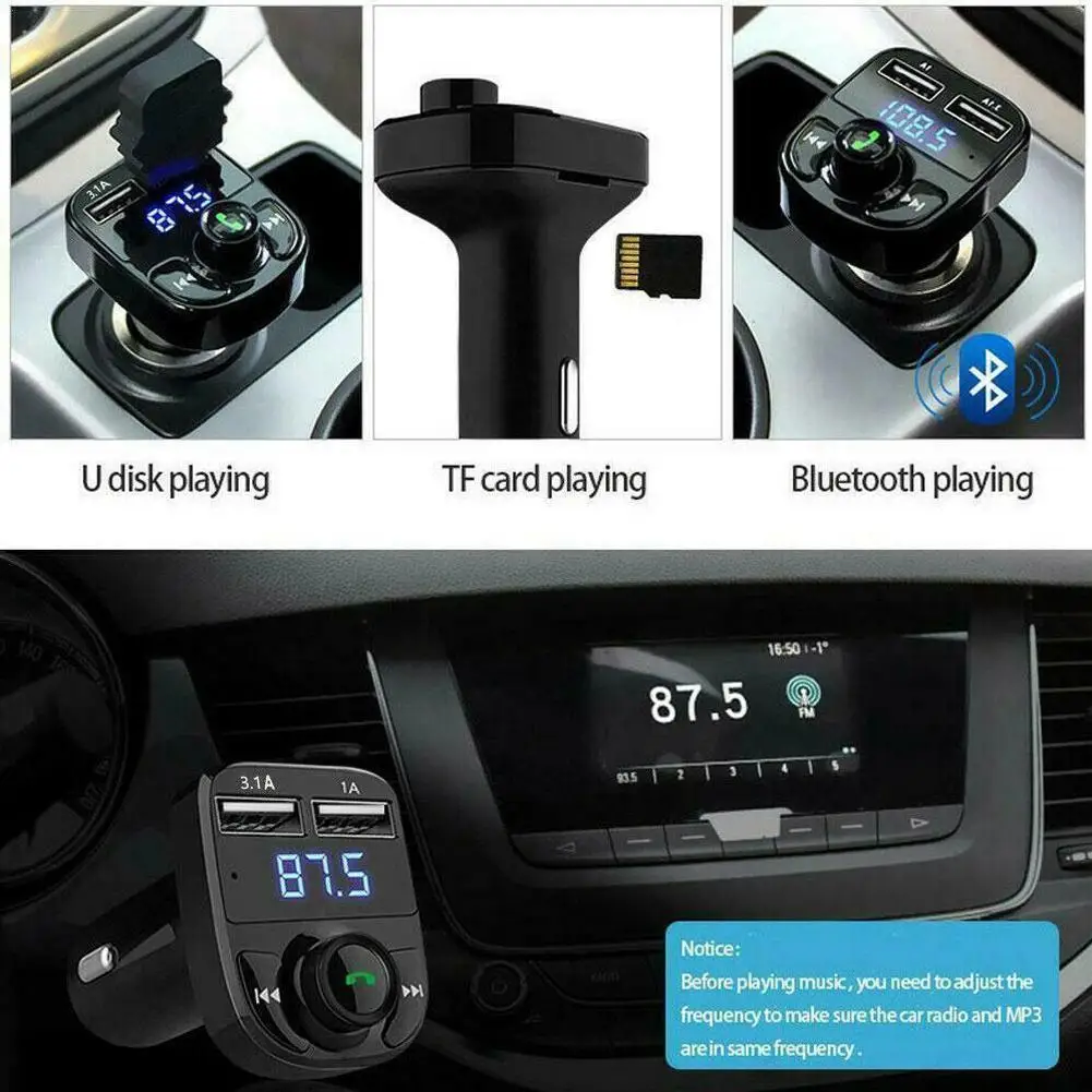 

Bluetooth Car Kit Handsfree Calling FM Transmitter Charge Bluetoooth USB Player V5.0 Auto Quick Car Charger Car MP3 2.4A T4B9