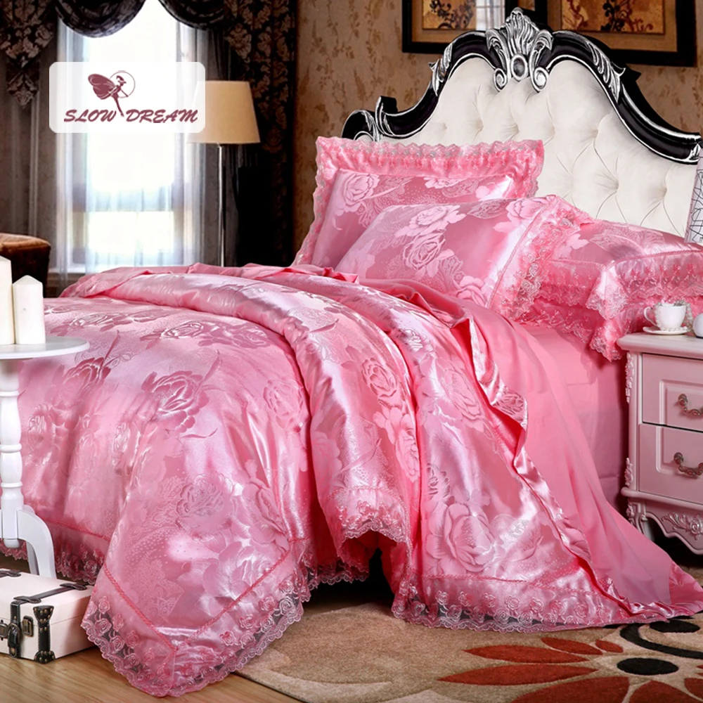 

Комплект постельного белья из сатина и шелка с цветами и розовыми цветами, пододеяльник из 100% хлопка, плоский лист, эластичная лента, двойно...
