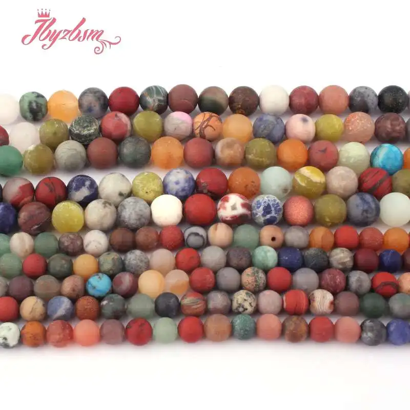 

6mm 8mm Frot Matte Natural Stone Beads Mixed Round Beads For DIY Necklace Bracelet Earring Jewelry Making 15"