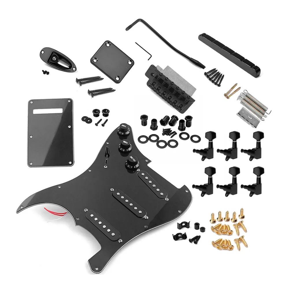 

ST Style Electric Guitar Full Set DIY Accessory Kit Including Prewired Pickguard Bridge SSS Pickups and Other Accessories Black