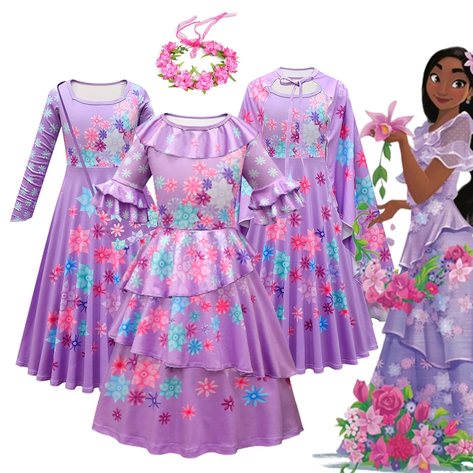 NEW Disney Encanto Isabela Madrigal Cosplay Costume Floral Girl Lotus Leaf Princess Dress Children Birthday Carnival Party |