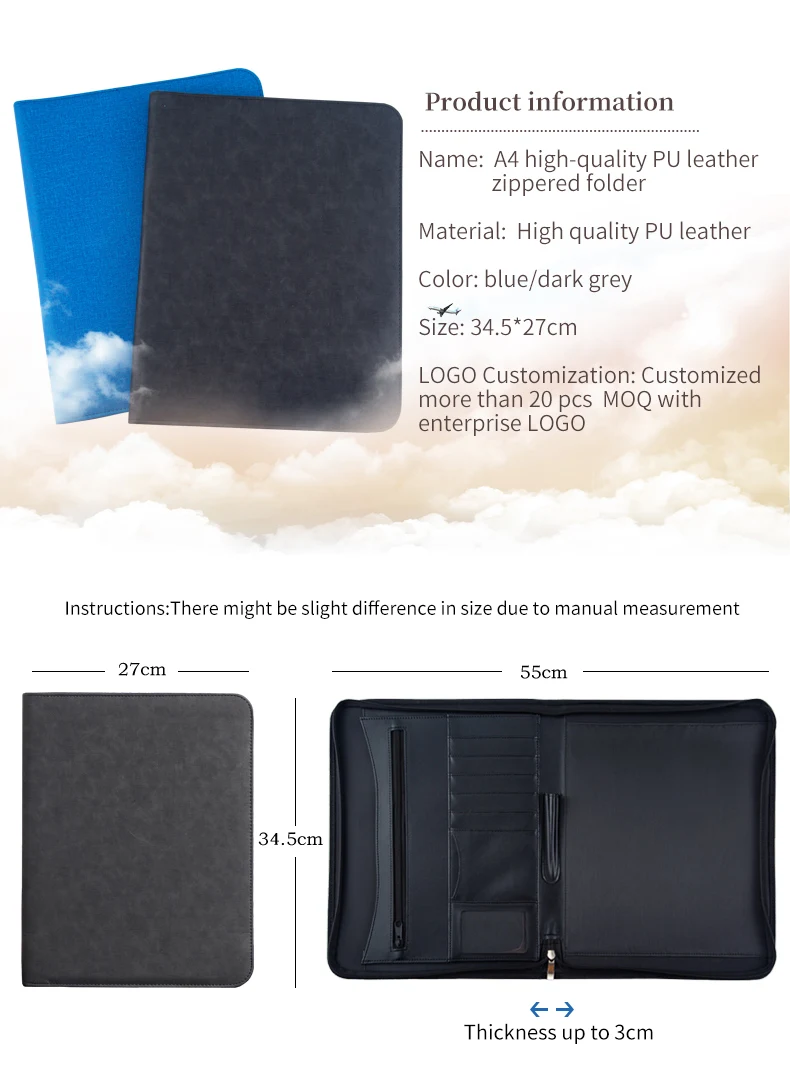 Cheap Leather File Folder Organizer a4 Conference Portfolio Bags Zipper Document Case | Канцтовары для офиса и дома