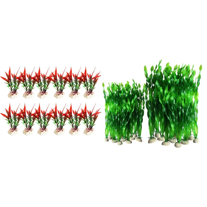 

Искусственные декоративные аквариумные рыбки 20 шт., зеленые пластиковые растения с украшением для аквариума, декоративное красное растени...