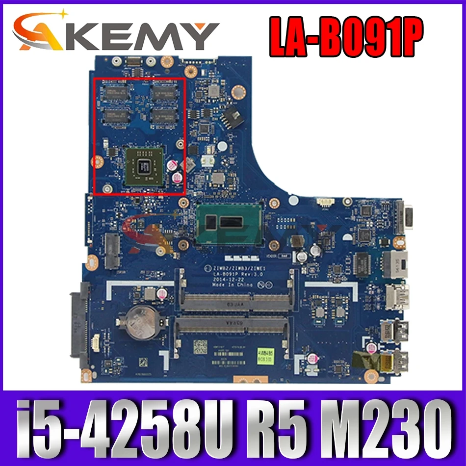 

KEFU mainboard for lenovo B50-70 laptop motherboard ZIWE1 ZIWB2 ZIWB3 LA-B091P i5-4258U for R5 M230 ddr3L
