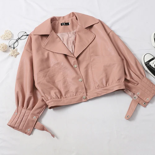 pink Neploe/Женская куртка из искусственной кожи в стиле ретро; пальто с рукавами «летучая мышь»; сезон осень года; Короткие Куртки из искусственной кожи на молнии; уличное кожаное пальто; 54959 - Цвет: pink