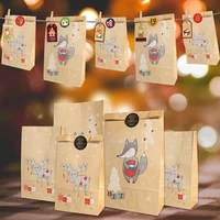 12pcs creative fox deer candy bag christmas kraft paper gift bags party favor packing pack set cookies pouch with xmas stickers