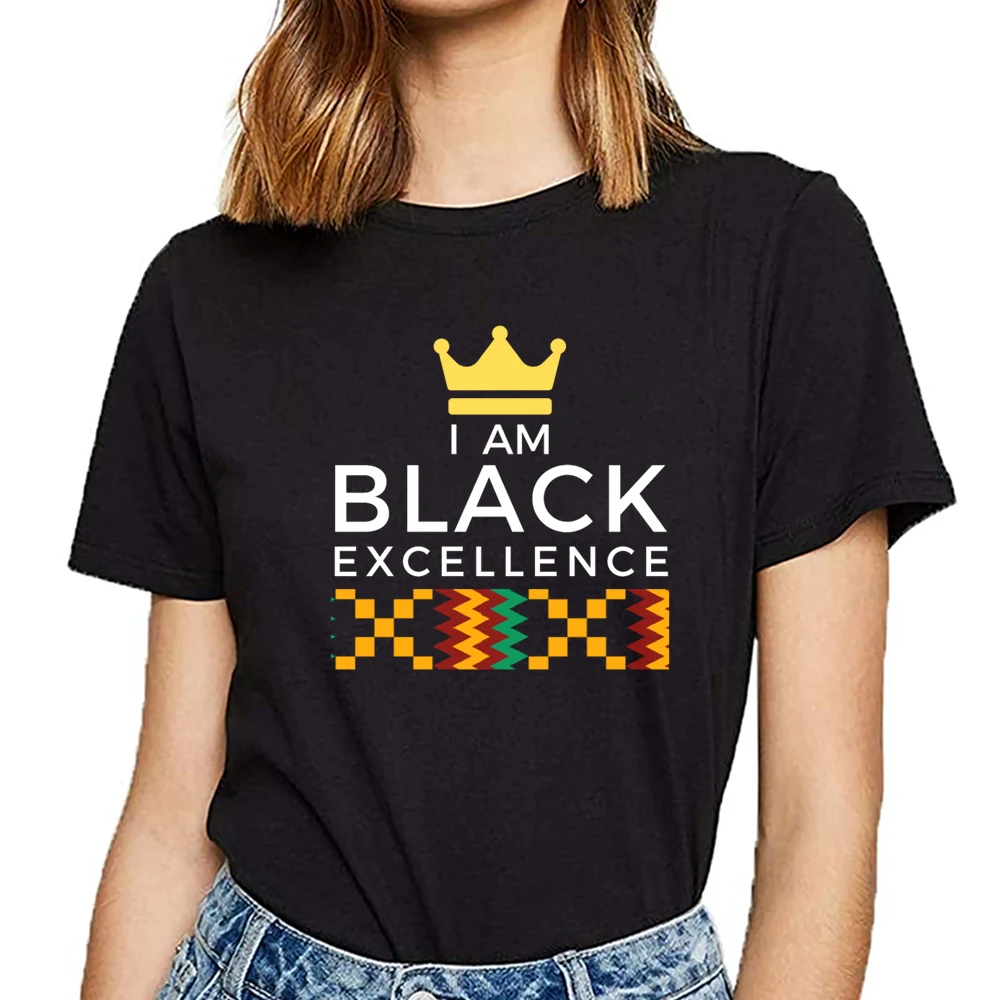 Женская футболка с надписью i am black excellence 1 Funny Harajuku Хлопковая женская
