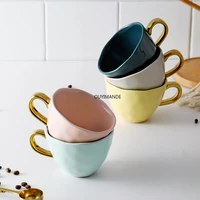 color glaze ceramic mugs with gold handle nordic home kitchen tableware decor simple office drink coffee tea milk water cup gift