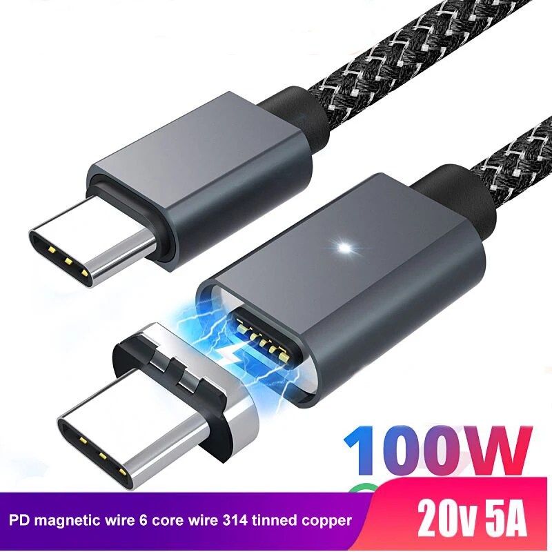 Магнитный USB кабель 100 Вт PD Type C к зарядное устройство универсальный 5 А для быстрой