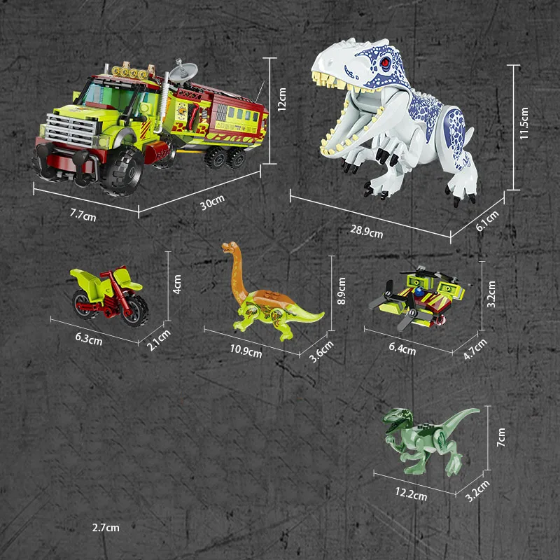 

Pickwoo D17 539 Pcs Tyrannosaurus Velociraptor Off-road Vehicle Building Blocks Dinosaurs Figures Jurassiced World Toys for Kids