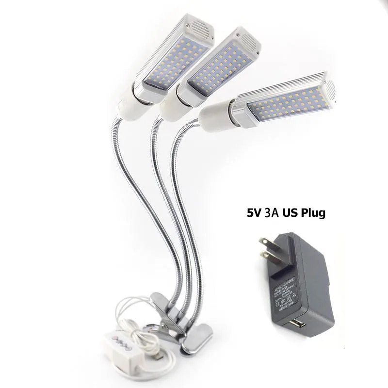 3 Bulbs 3 Heads US Полный спектр 3 головы светодиодный светильник для выращивания, фитолампа для роста, светильник для выращивания комнатных растений, семена теплицы, USB таймер, зажим для комнаты - Испускаемый цвет: 3 Bulbs 3 Heads US