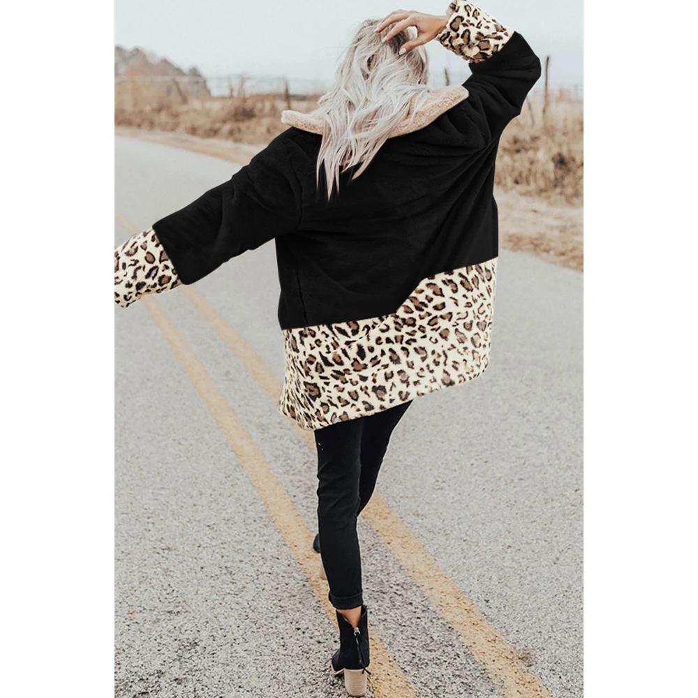 

2020 New Faux Fur Coat Women Autumn/Winter Thick Jacket Lapel Plush Leopard Warm Overcoat Female Long Sleeve Patchwork Outwear