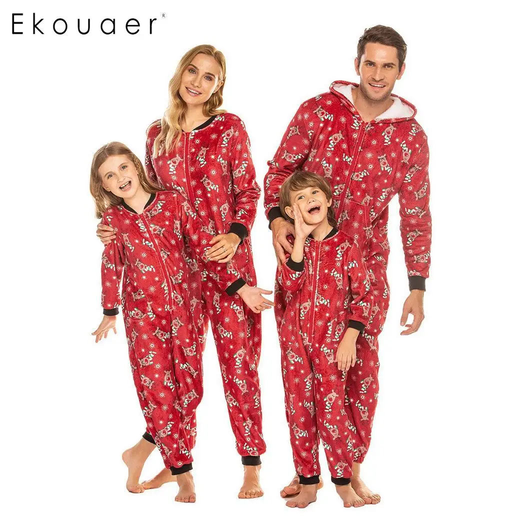 Ekouaer Men Winter Pajamas Christmas Sleepwear Soft Cozy One-piece Pajama Long Sleeve Hooded Autumn Nightwear Clothes | Мужская одежда