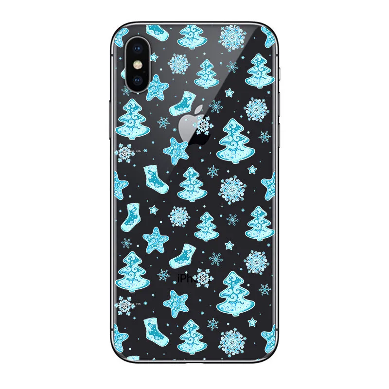 

Christmas Case For iphone 13 12 11 Pro Max Mini X XR XS Max se 2020 Coque Shell Cover Transparent Winter Case Christmas Tree