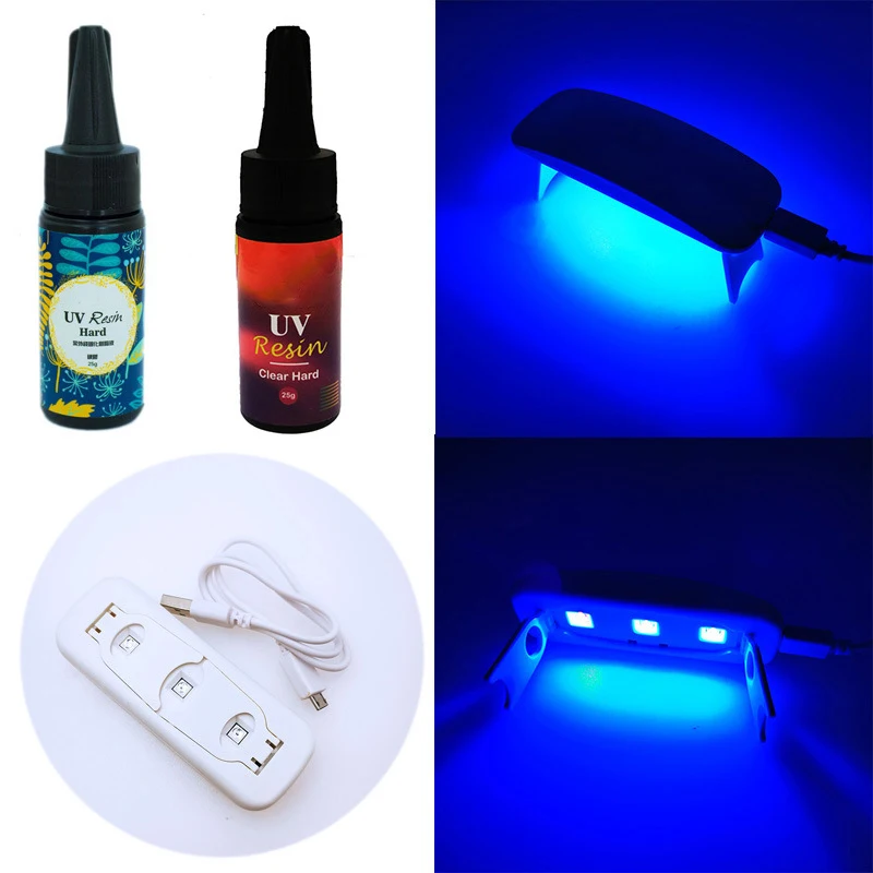 UV Resin and UV Lamp Kit DIY Fast Curing UV Clear Hard Resin for Making Dryer LED Lights Curing Tool Jewelry Handicrafts Epoxy