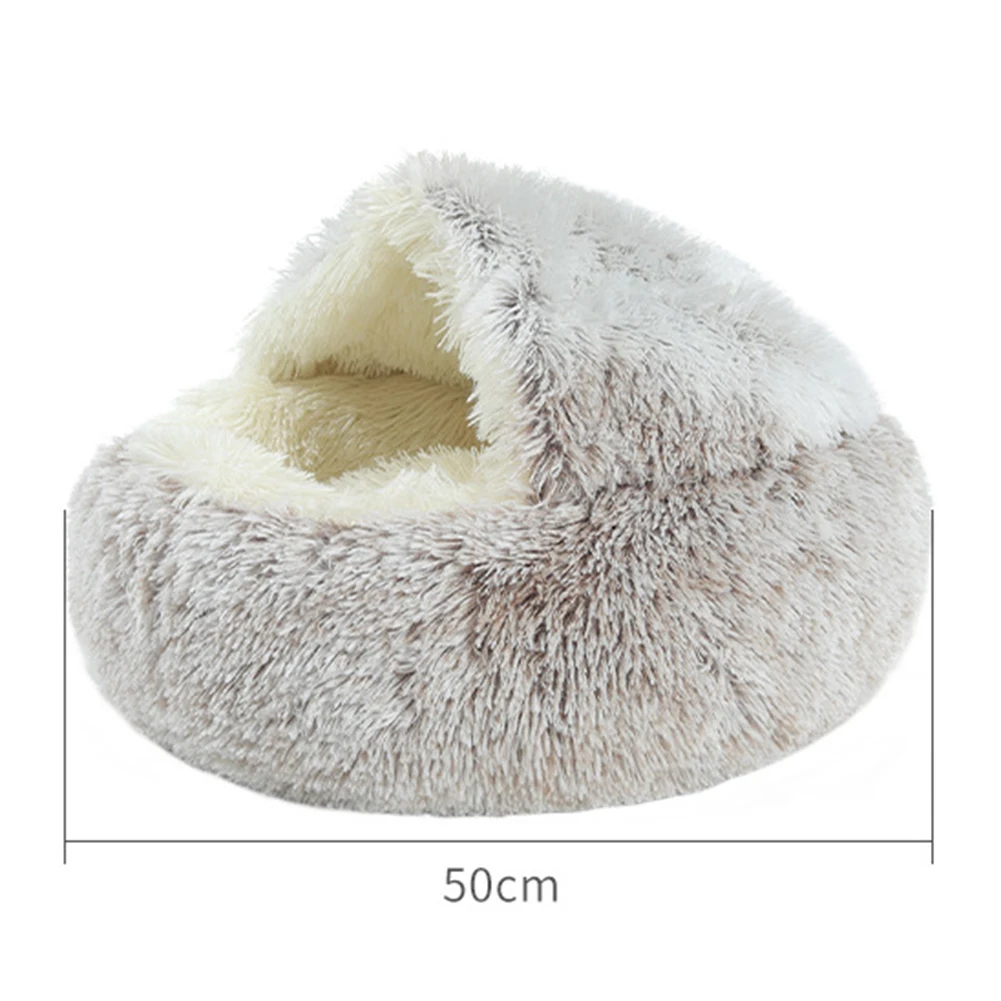 

Cat Bed Pet Small Bed Winter Warm Cozy Cave House Round Soft Plush Pearl Velvet Stuffed Cat Dog Bed House Cushion Pet Supplies