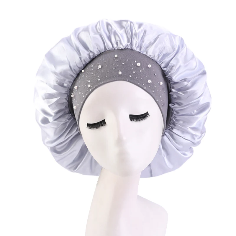 

Newly Women's Satin Rhinestone Sleeping Hat Night Sleep Cap Hair Care Salon Makeup Headband Muslim Hijab Head Cover Bonnet Hat