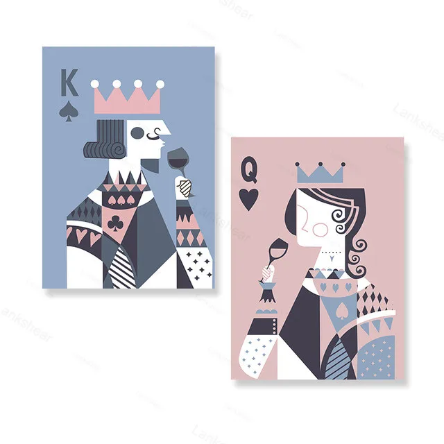 

Abstract Poker Card King & Queen Drinking Canvas Painting Wall Art Posters Print Gallery Picture Living Room Interior Home Decor