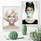 Настенная картина на холсте Одри Хепберн из жвачки пузырьков, плакаты, печатные картины Мэрилин Монро, картины для гостиной, домашний декор